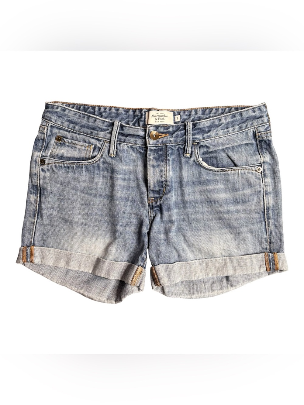 Abercrombie & Fitch Faded Light Blue Denim Roll-Cuff Shorts Size 2